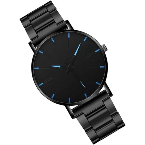 Watch Man Black Watch Male Casual Business Watch: Ultra Thin Stainless Steel - Picture 4 of 5